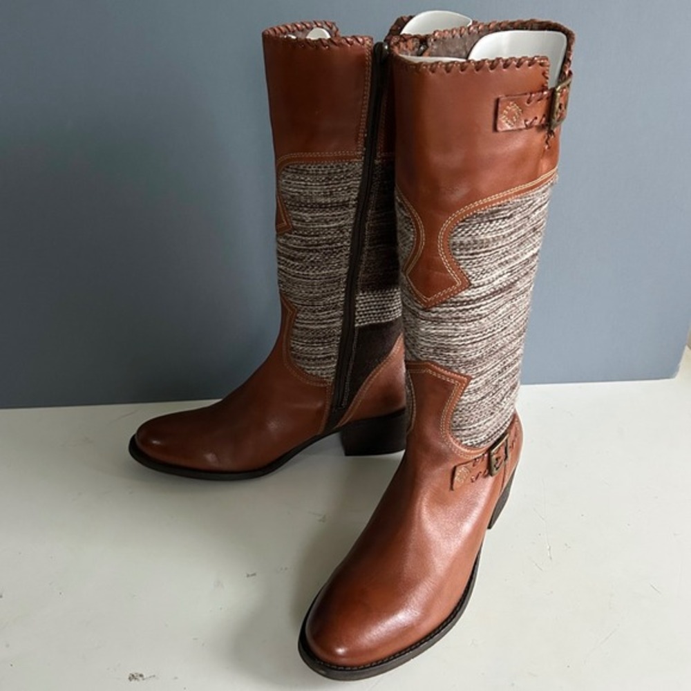 Anthropologie Fortress of Inca Boots Size 8 Western Leather Woven Patchwork Peru - Picture 3 of 12